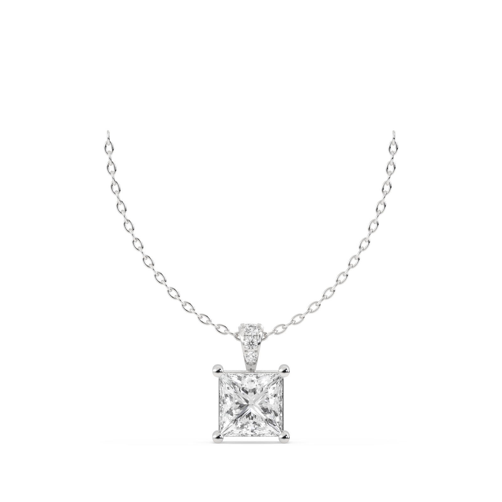 14k Wight Gold Studded 1.842 Carat Lab Grown Diamond Pendent Princess Cut With D Color VS1 Clarity.